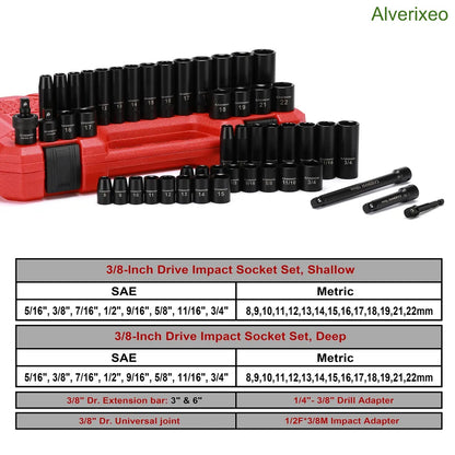 49-Piece 3/8" Drive Impact Socket Set – SAE & Metric
