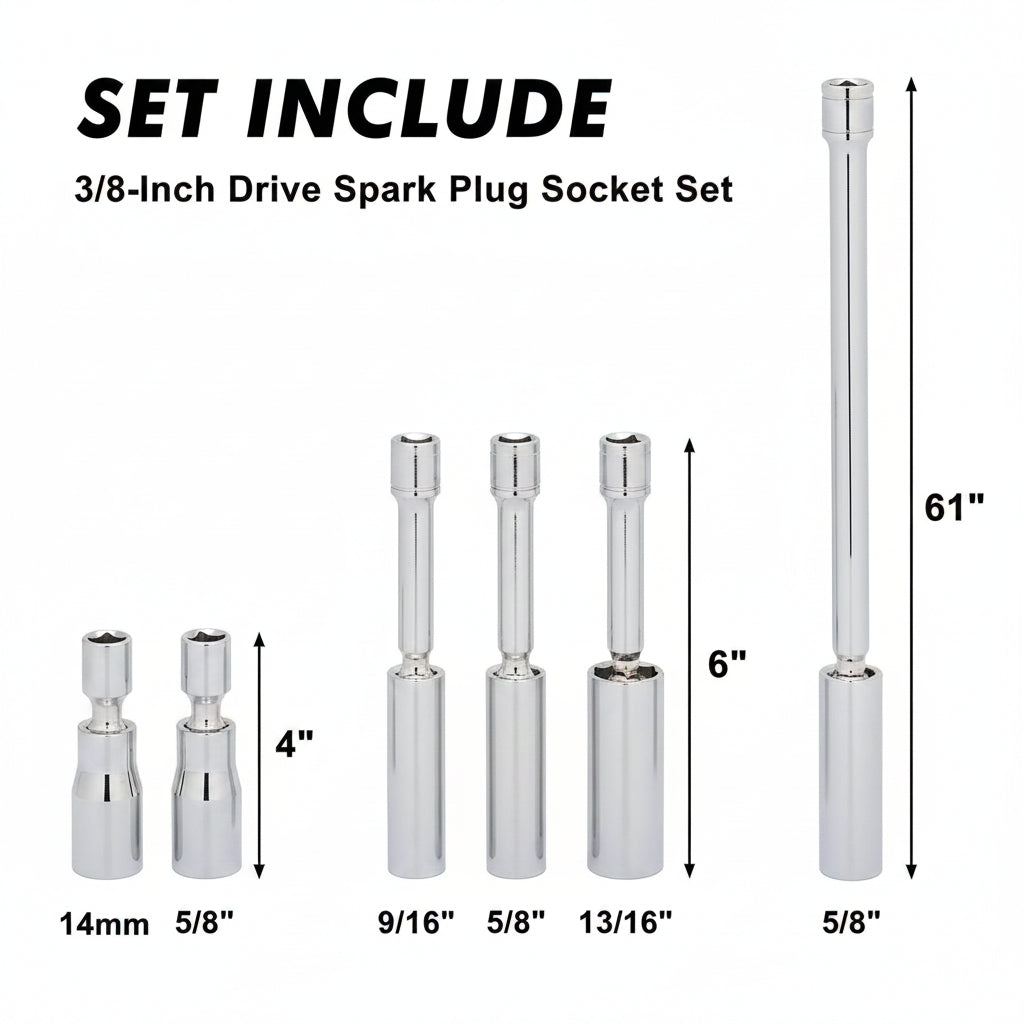 6PCS Magnetic Swivel Spark Plug Socket Set – Thin Wall 3/8" Drive
