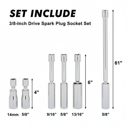 6PCS Magnetic Swivel Spark Plug Socket Set – Thin Wall 3/8" Drive