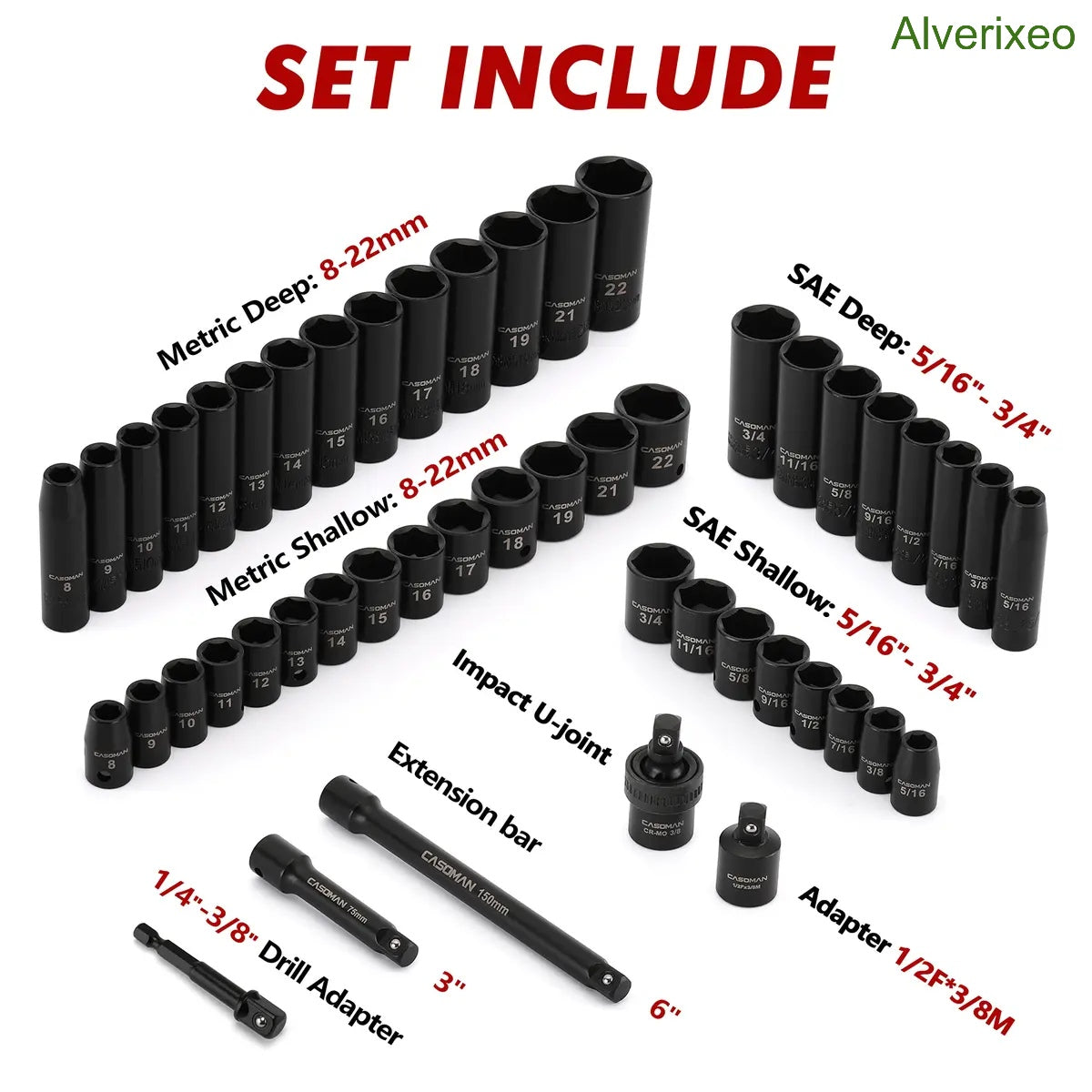 49-Piece 3/8" Drive Impact Socket Set – SAE & Metric