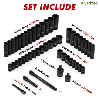 49-Piece 3/8" Drive Impact Socket Set – SAE & Metric