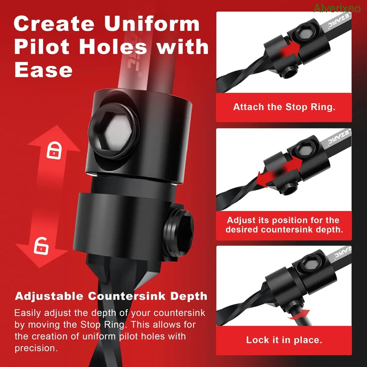 Wood Countersink Drill Bit Set with 1/4" Hex Shank & Storage Case