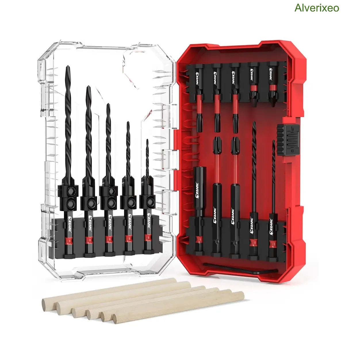 Wood Countersink Drill Bit Set with 1/4" Hex Shank & Storage Case