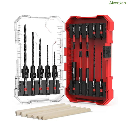 Wood Countersink Drill Bit Set with 1/4" Hex Shank & Storage Case