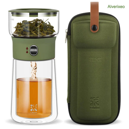 Portable Glass Tea Infuser Set – One-Touch Loose Leaf Tea Brewer